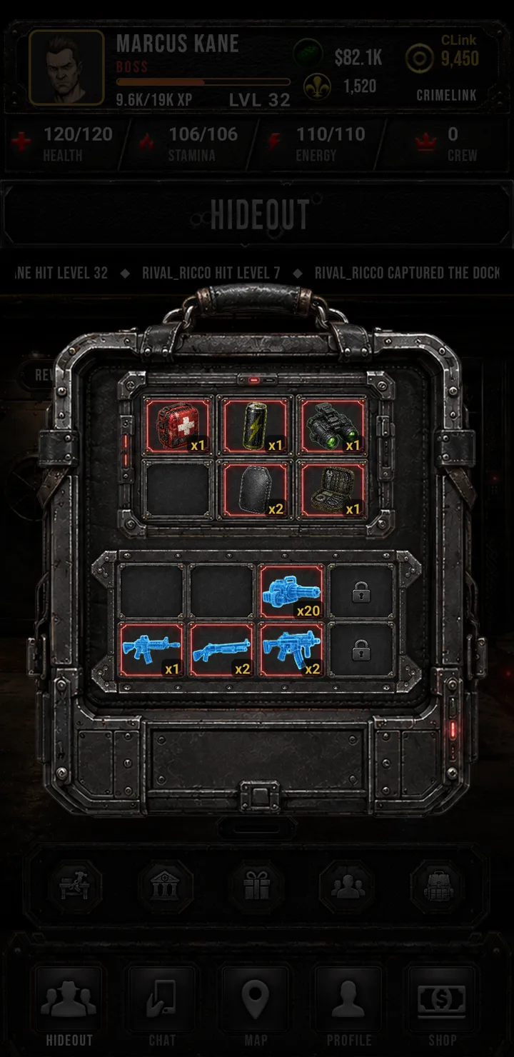 Crimelink backpack case: consumables and weapon slots in an armored carry case