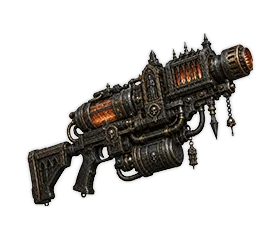 Catacomb Flamer — a gothic flamethrower with glowing furnace tanks and hanging chains